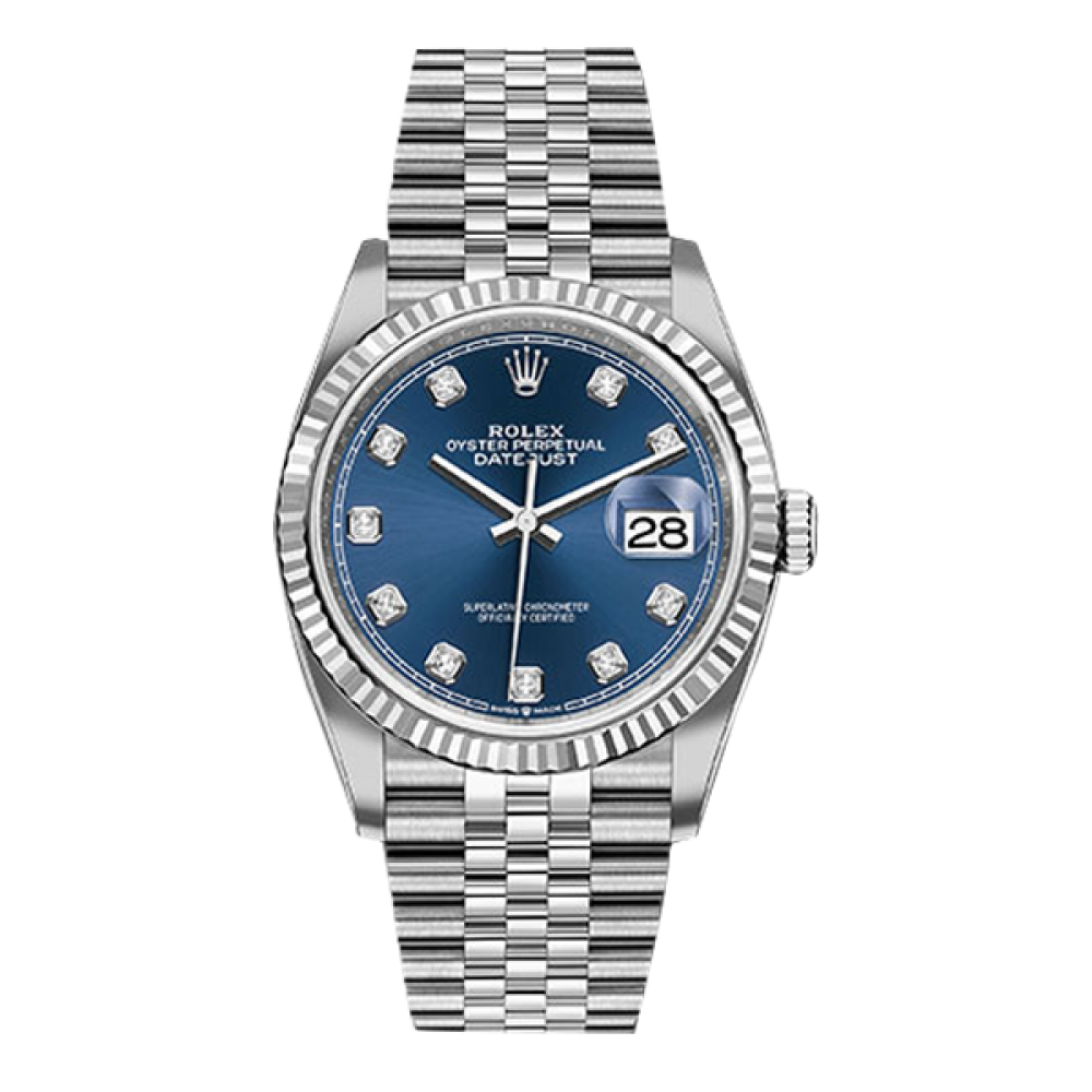 Rolex Datejust White Rolesor Blue Diamond Dial 36mm